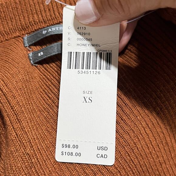 Anthropologie Women's Vanessa Ribbed Knit Poncho Sweater Honey Size XS NWT - Picture 5 of 9